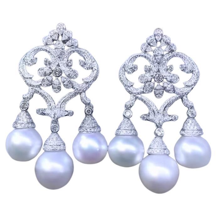 GIT Certified South Sea Pearls 6.00 Ct Diamonds 18k Gold Earrings