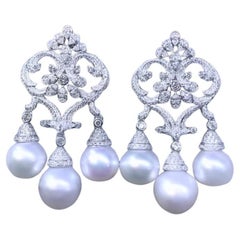 GIT Certified South Sea Pearls 6.00 Ct Diamonds 18k Gold Earrings