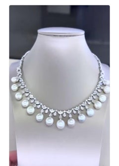 Artisan Crafted 18K Gold South Sea Pearl & Diamond Necklace, 6.50 Ct