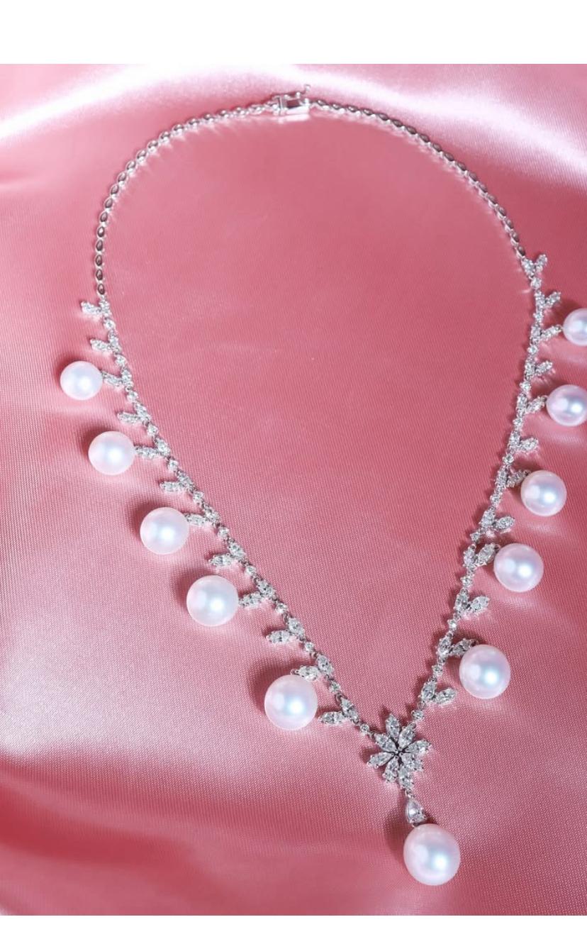 GIT Perles des mers du Sud certifiées 7.40 Ct Diamants Collier en or 18K en vente 8
