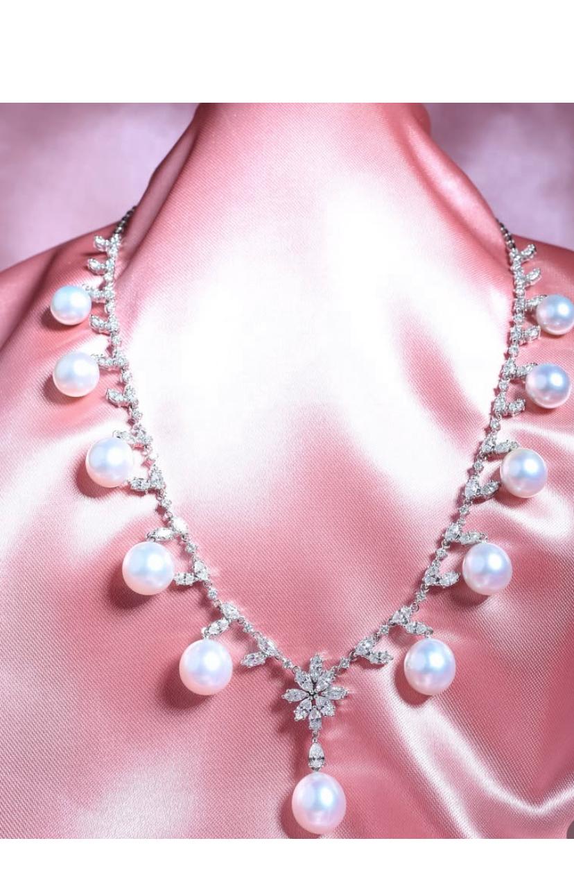 GIT Perles des mers du Sud certifiées 7.40 Ct Diamants Collier en or 18K en vente 9