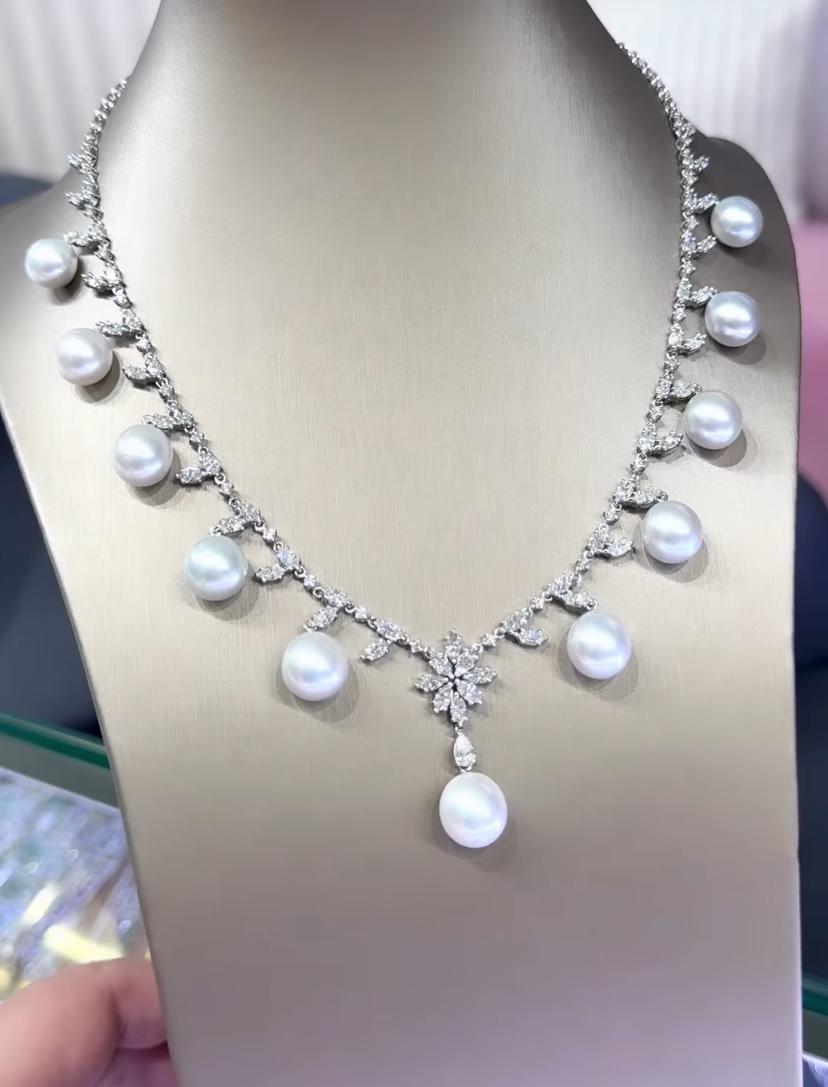 GIT Perles des mers du Sud certifiées 7.40 Ct Diamants Collier en or 18K en vente 1