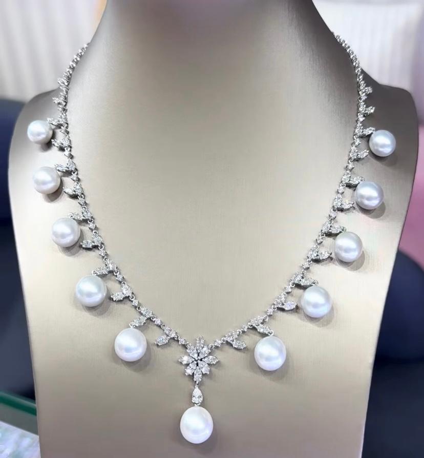 GIT Perles des mers du Sud certifiées 7.40 Ct Diamants Collier en or 18K en vente 2