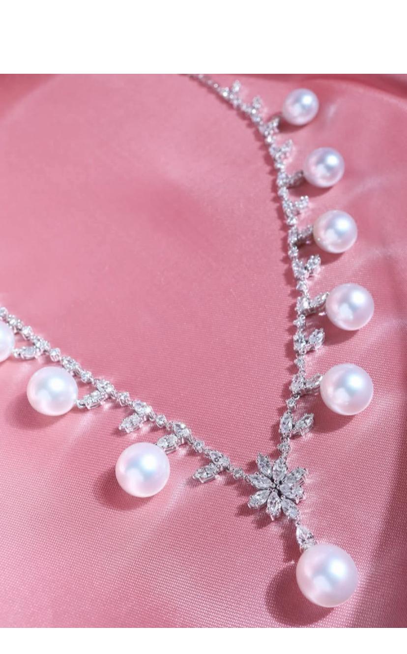 GIT Perles des mers du Sud certifiées 7.40 Ct Diamants Collier en or 18K en vente 4