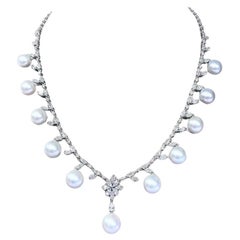 GIT Perles des mers du Sud certifiées 7.40 Ct Diamants Collier en or 18K