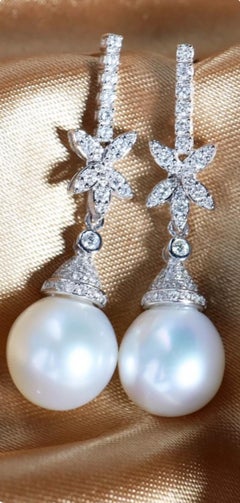 18K Gold South Sea Pearl & Diamond Chandelier Earrings by Nikabell