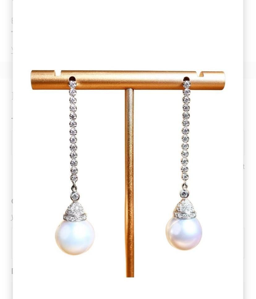 Taglio rotondo Orecchini in oro 18 carati con perle dei mari del sud certificate GIT e diamanti in vendita