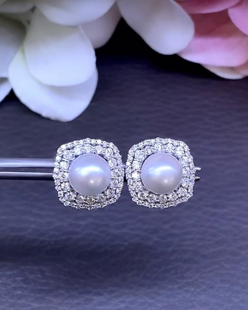 Women's or Men's GIT Certified South Sea Pearls  Diamonds 18k Gold Earrings For Sale