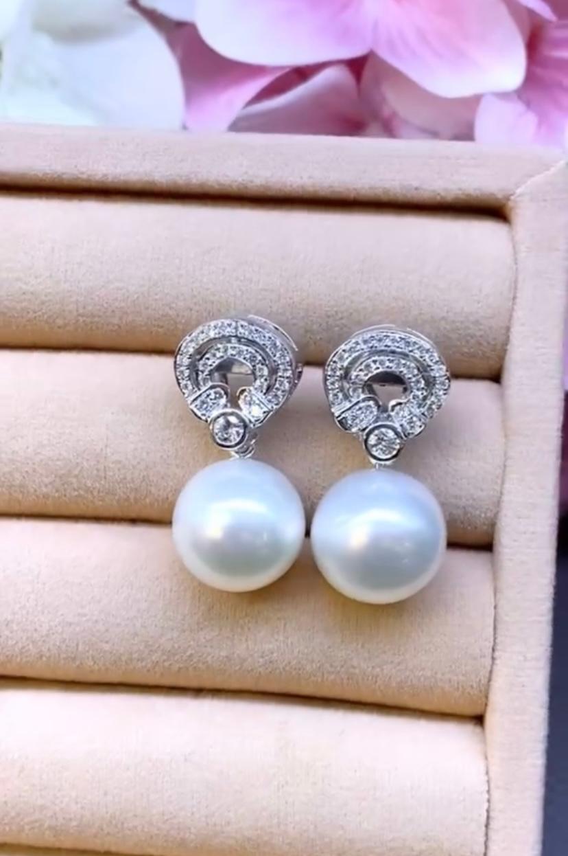 GIT Certified South Sea Pearls Diamonds 18K Gold Earrings For Sale 1