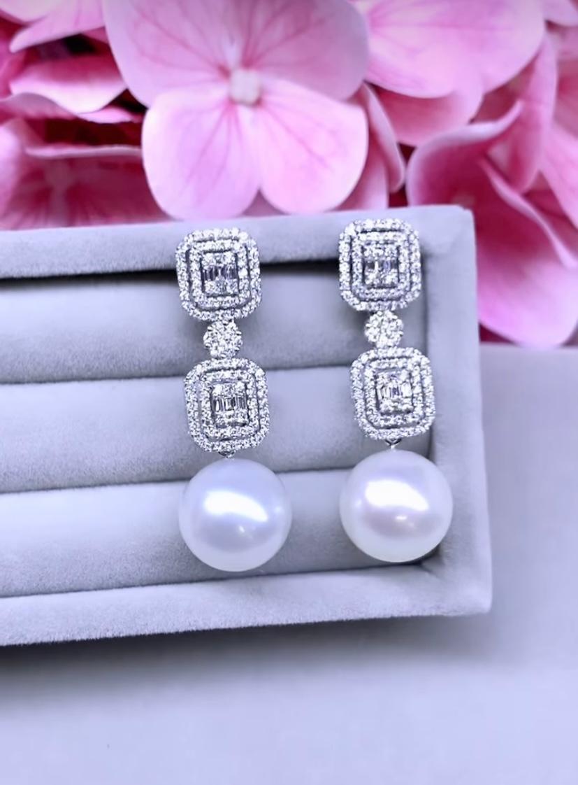 GIT Certified South Sea Pearls Diamonds 18K Gold Earrings For Sale 1