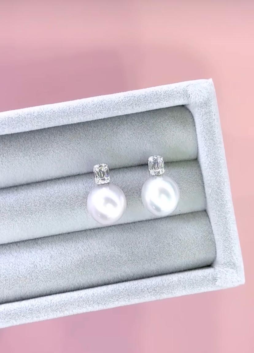 GIT Certified South Sea Pearls Diamonds 18k Gold Earrings For Sale 1