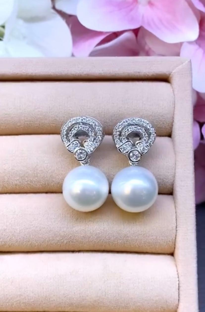 GIT Certified South Sea Pearls Diamonds 18K Gold Earrings For Sale 2
