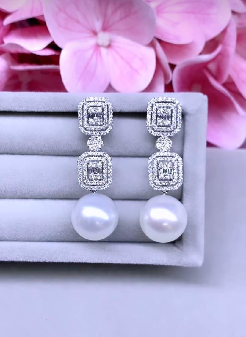 GIT Certified South Sea Pearls Diamonds 18K Gold Earrings For Sale 2