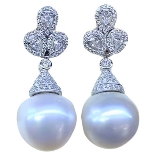 GIT Certified South Sea Pearls  Diamonds 18K Gold Earrings