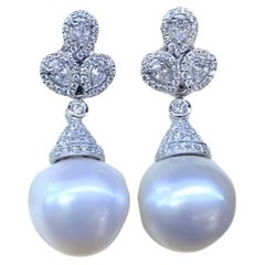 GIT Certified South Sea Pearls  Diamonds 18K Gold Earrings