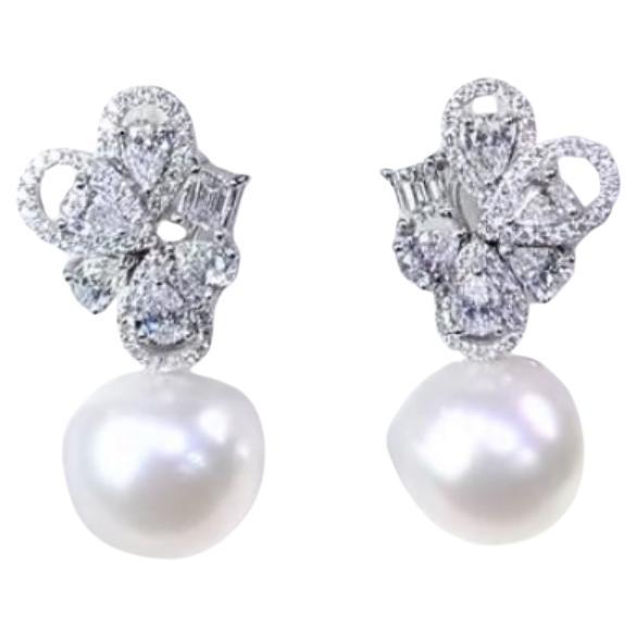 GIT Certified South Sea Pearls Diamonds 18k Gold Earrings