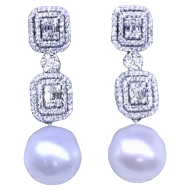 GIT Certified South Sea Pearls Diamonds 18K Gold Earrings