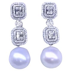 GIT Certified South Sea Pearls Diamonds 18K Gold Earrings