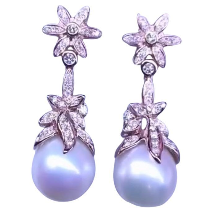 GIT Certified South Sea Pearls Diamonds 18K Gold Earrings