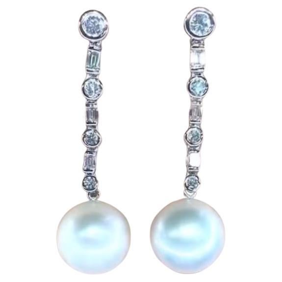 GIT Certified South Sea Pearls Diamonds 18k Gold Earrings