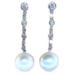GIT Certified South Sea Pearls Diamonds 18k Gold Earrings