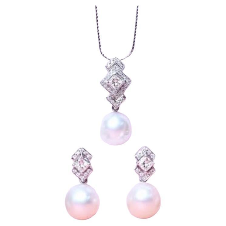 GIT Certified South Sea Pearls Diamonds 18K Gold Earrings For Sale