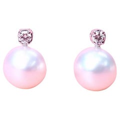 GIT Certified South Sea Pearls Diamonds 18K Gold Earrings