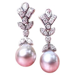 GIT Certified South Sea Pearls Diamonds 18K Gold Earrings