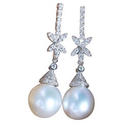 GIT Certified South Sea Pearls Diamonds 18K Gold Earrings
