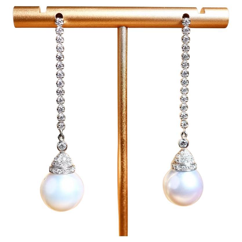 GIT Certified South Sea Pearls Diamonds 18K Gold Earrings