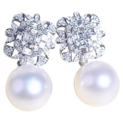 GIT Certified South Sea Pearls Diamonds 18K Gold Earrings