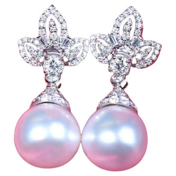 GIT Certified South Sea Pearls Diamonds 18K Gold Earrings