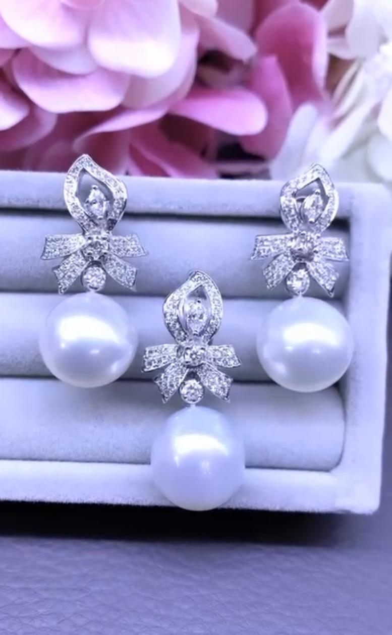 GIT Zertifizierte Südseeperlen Diamanten 18K Gold Set Damen im Angebot