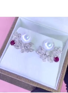 GIT Certified South Sea Pearls Diamonds Rubies 18K Gold Earrings