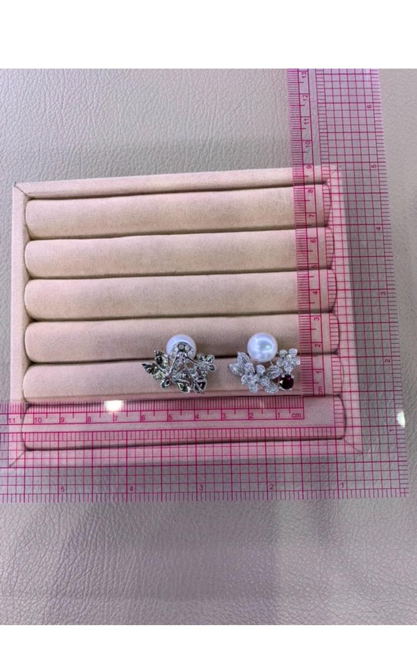 GIT Certified South Sea Pearls Diamonds Rubies 18K Gold Earrings For Sale 2