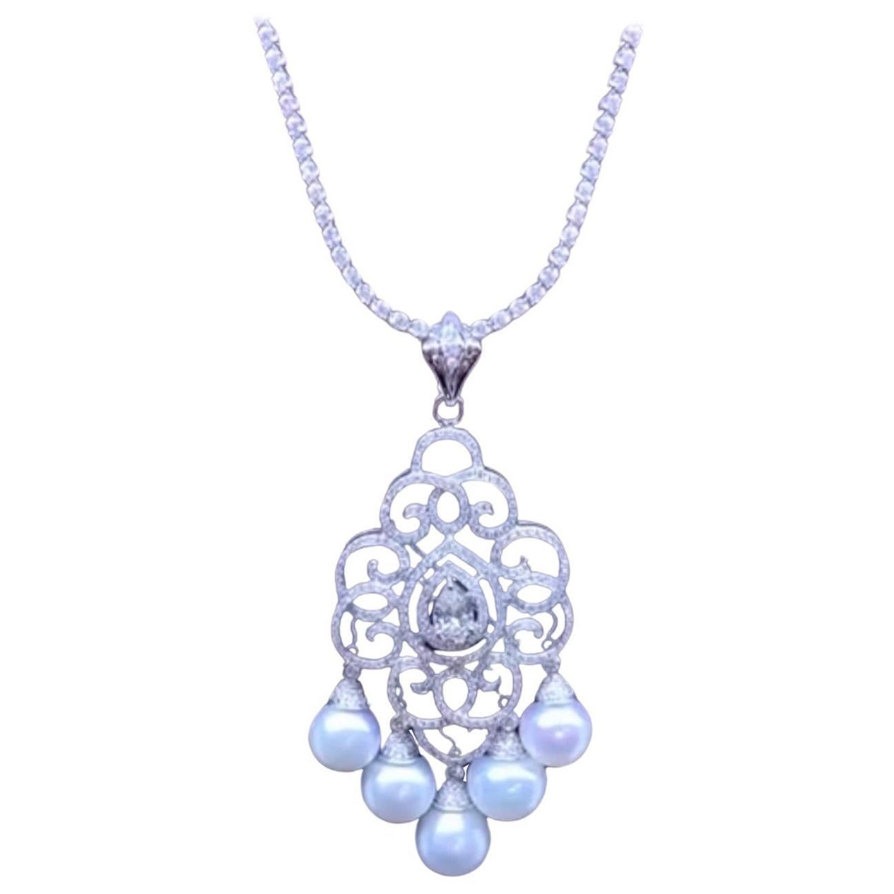 GIT Certified South Sea Pearls GIA certified Diamond  18K Gold Pendant/Brooch