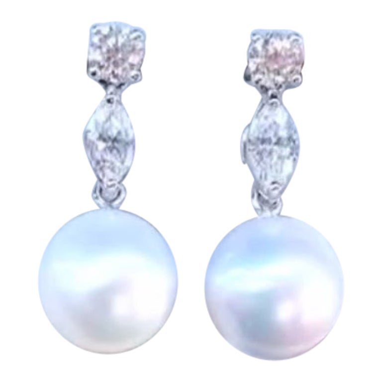 GIT Certified South Sea Pearls GIA Certified Marquise Cut Diamonds Earrings For Sale