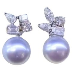 GIT Certified South Sea Perls  2.19 Ct Natural Diamonds 18kGold Earrings