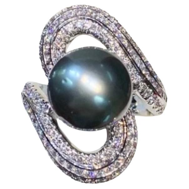 GIT Certified Tahitian Pearl Diamonds 18K Gold Cocktail Ring