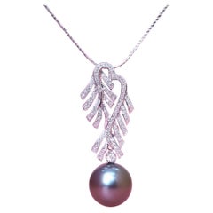 GIT Certified Tahitian Pearl Diamonds  18K Gold Pendant