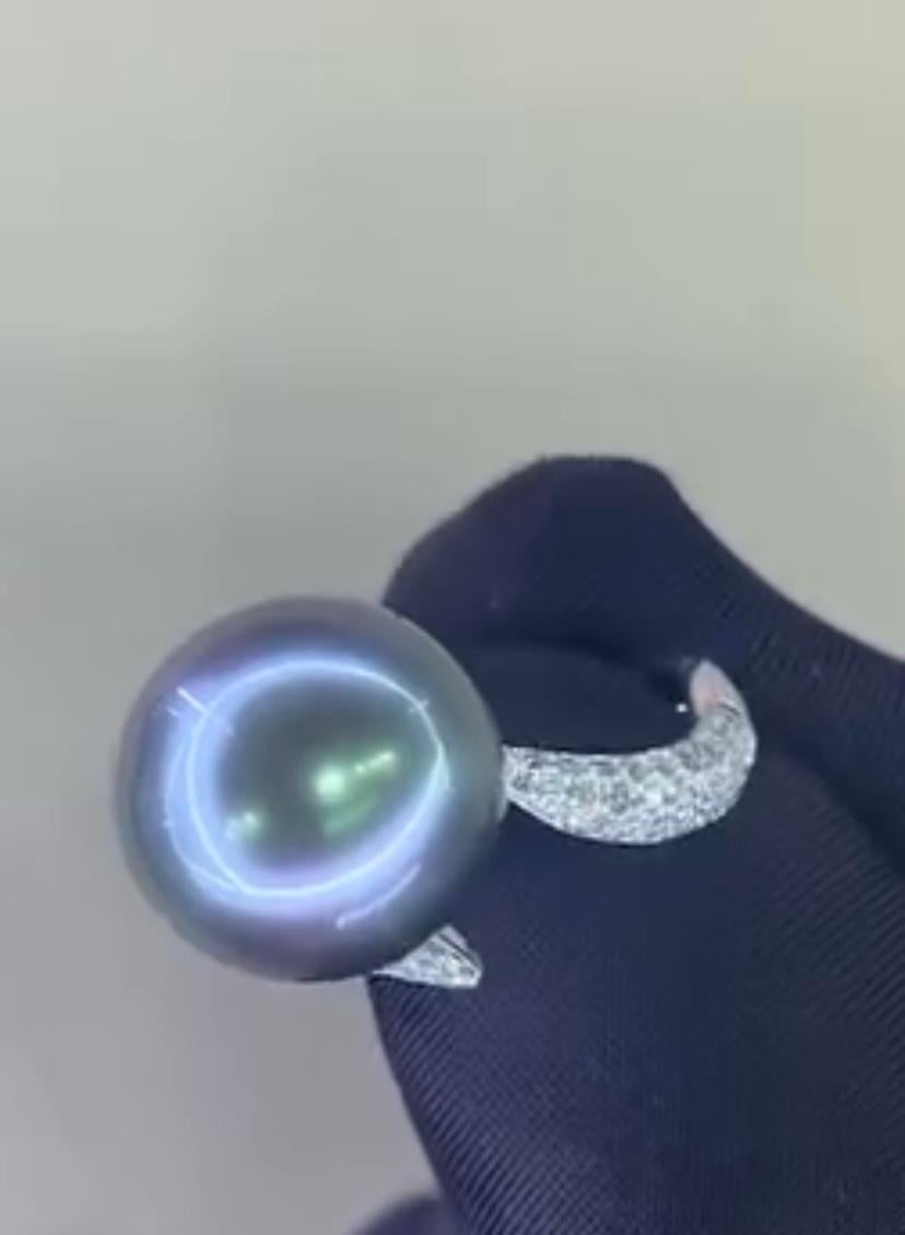 GIT Certified Tahitian Pearl Diamonds 18K Gold Ring For Sale 6