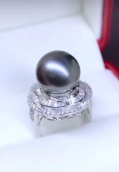 GIT Certified Tahitian Pearl Diamonds 18K Gold Ring