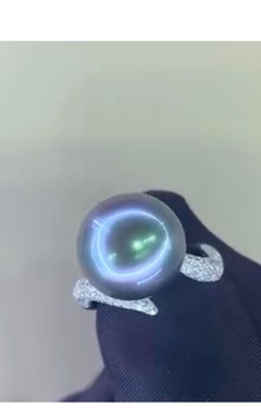 GIT Certified Tahitian Pearl Diamonds 18K Gold Ring