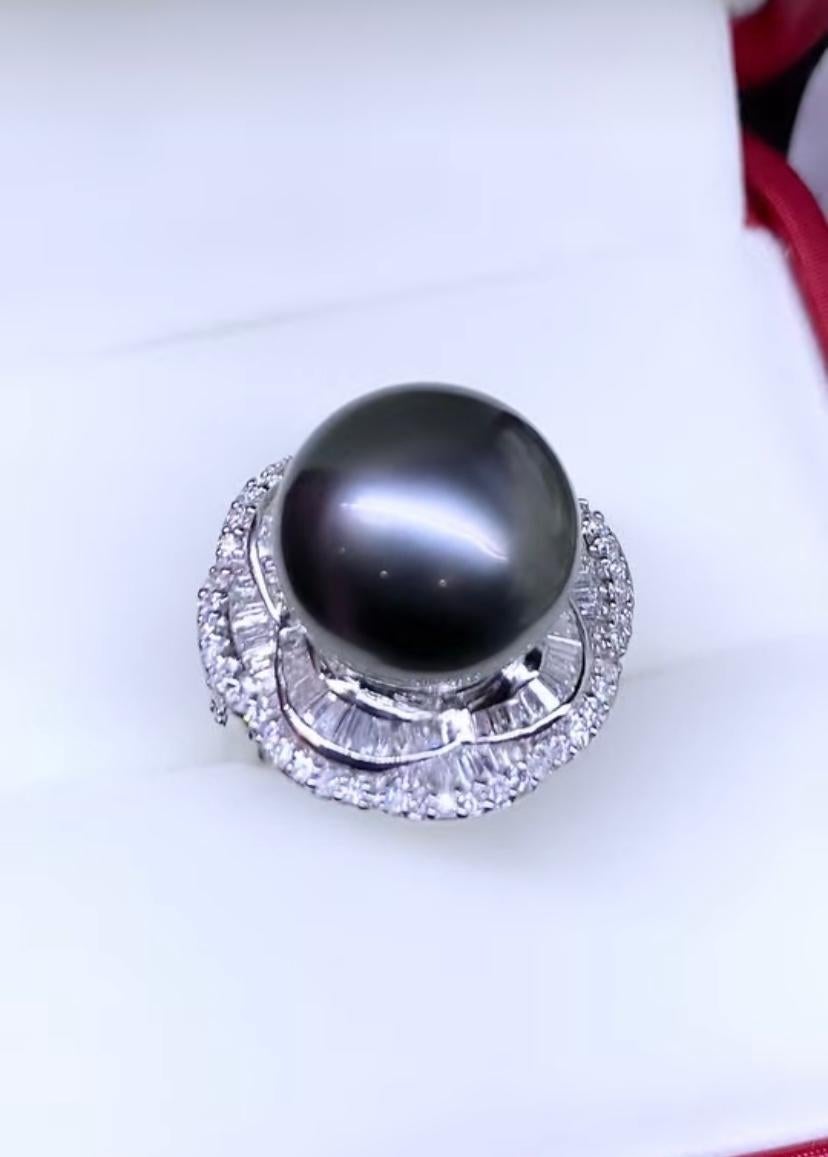 GIT Certified Tahitian Pearl Diamonds 18K Gold Ring For Sale 5