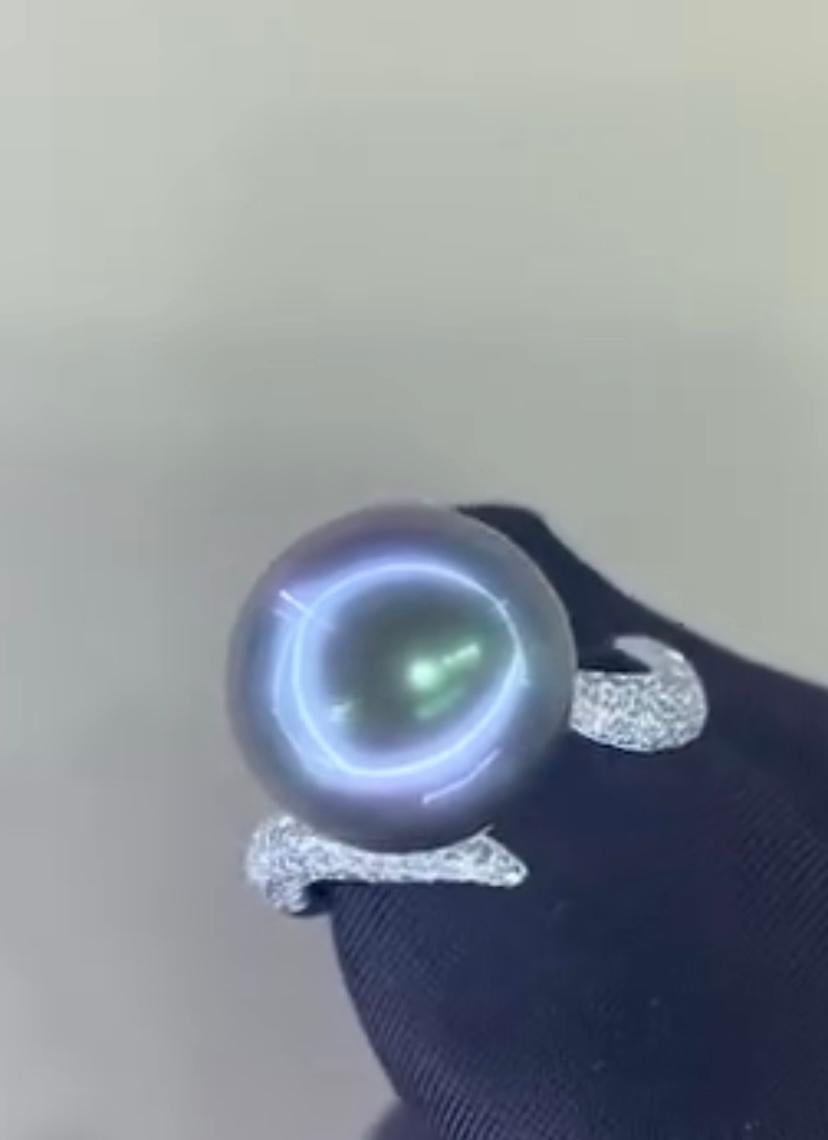 GIT Certified Tahitian Pearl Diamonds 18K Gold Ring For Sale 5