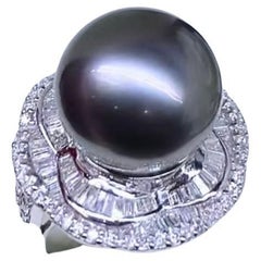 GIT Certified Tahitian Pearl Diamonds 18K Gold Ring