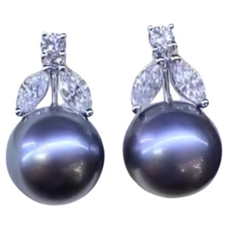 GIT Certified Tahitian Pearls 1.15 Ct Diamonds 18k Gold Earrings