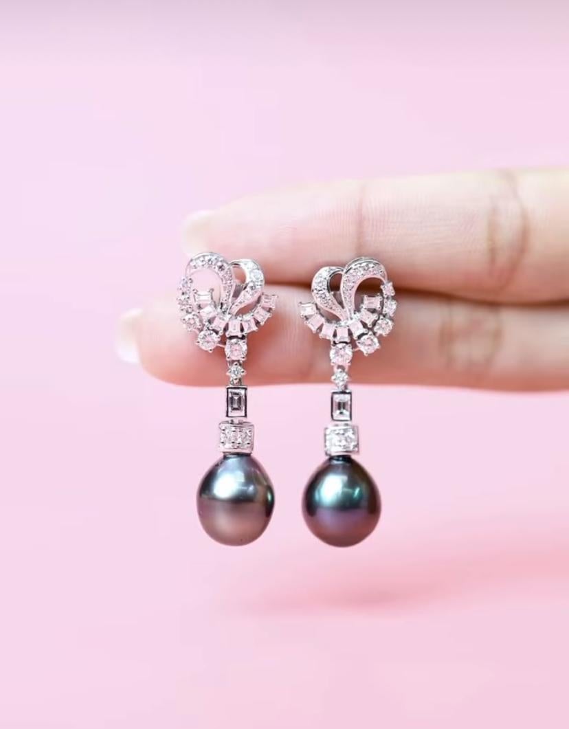 Women's GIT Certified Tahitian Pearls 1.70 Ct Diamonds 18k Gold Earrings For Sale