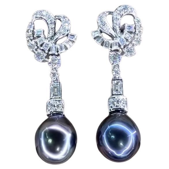 GIT Certified Tahitian Pearls 1.70 Ct Diamonds 18k Gold Earrings For Sale