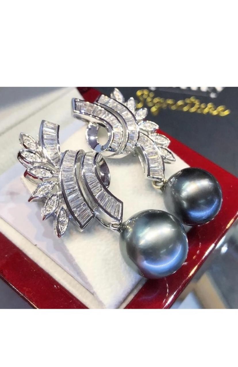 Women's GIT Certified Tahitian Pearls 2.30 Carat Diamonds 18K Gold Earrings For Sale